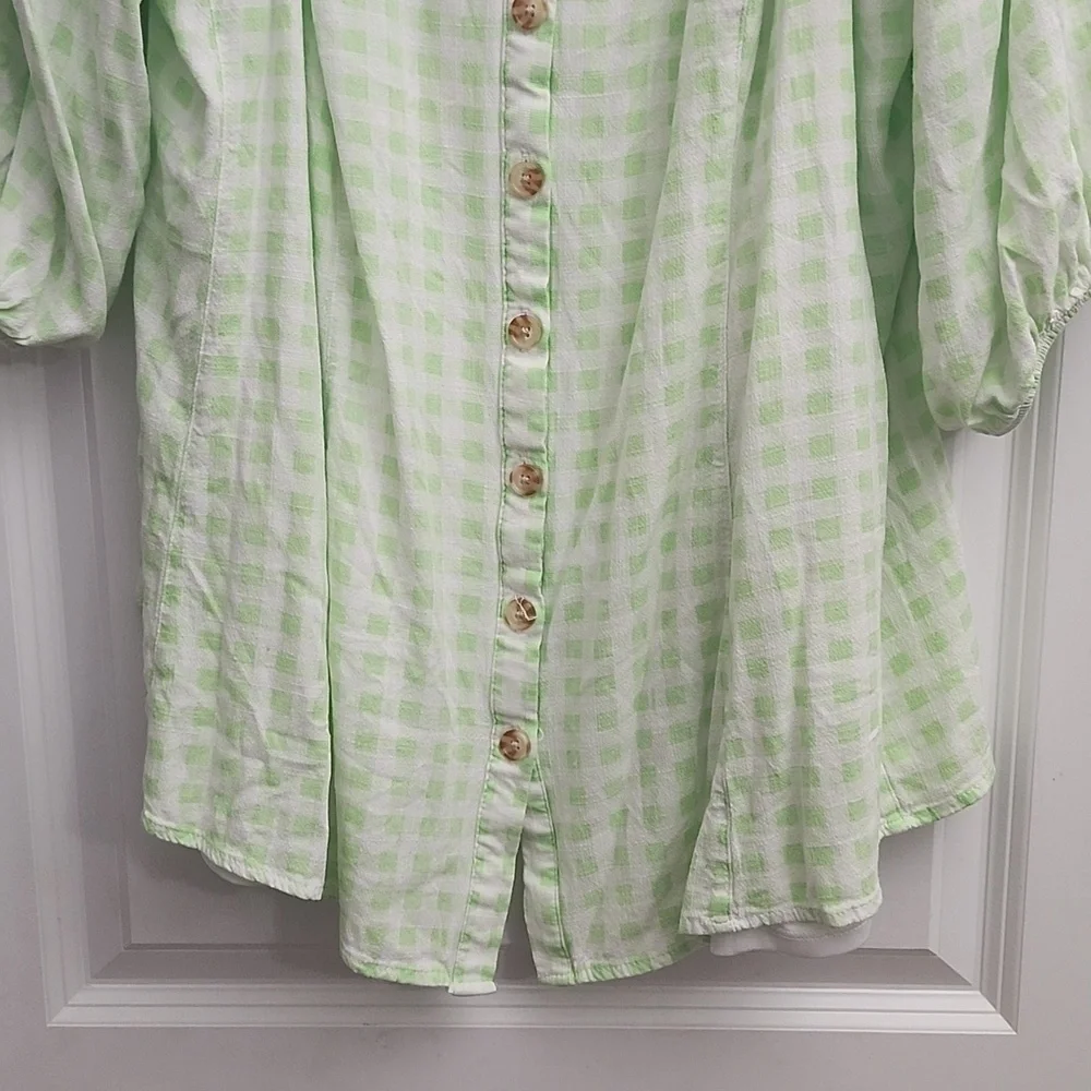 NWOT Torrid Fit and Flare Rayon Slub Button Up 3/4 Sleeve Green Gingham 3X - Picture 4 of 12